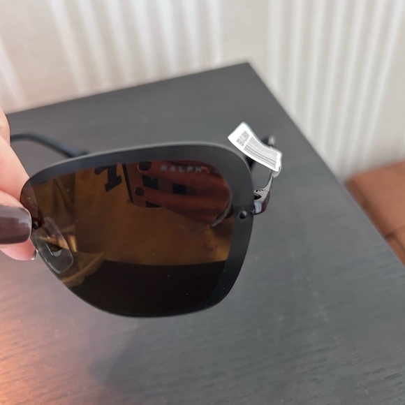Ralph Lauren RA4129 rimless buttery sunglasses in black with mirrored lenses NWT
